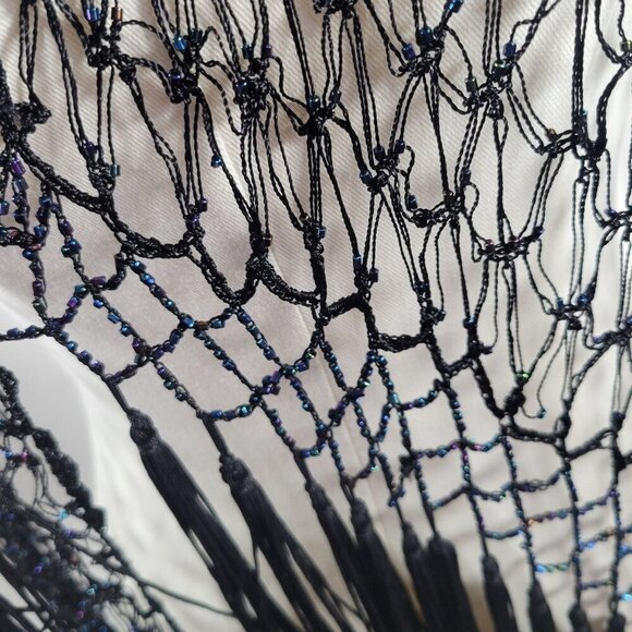 Chico's Beaded Crochet Elegant Special Occasion Rayon Fringed Wrap Shawl - Picture 4 of 7